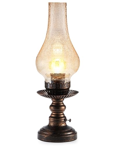 UMEXUS Vintage Rechargeable Cordless Table Lamp with Dimmer & Touch Control, Small Battery Powered Lights, Amber Hand-Blown Glass Retro Farmhouse Lamp for Bedroom, Living Room, Dining Table, Kitchen