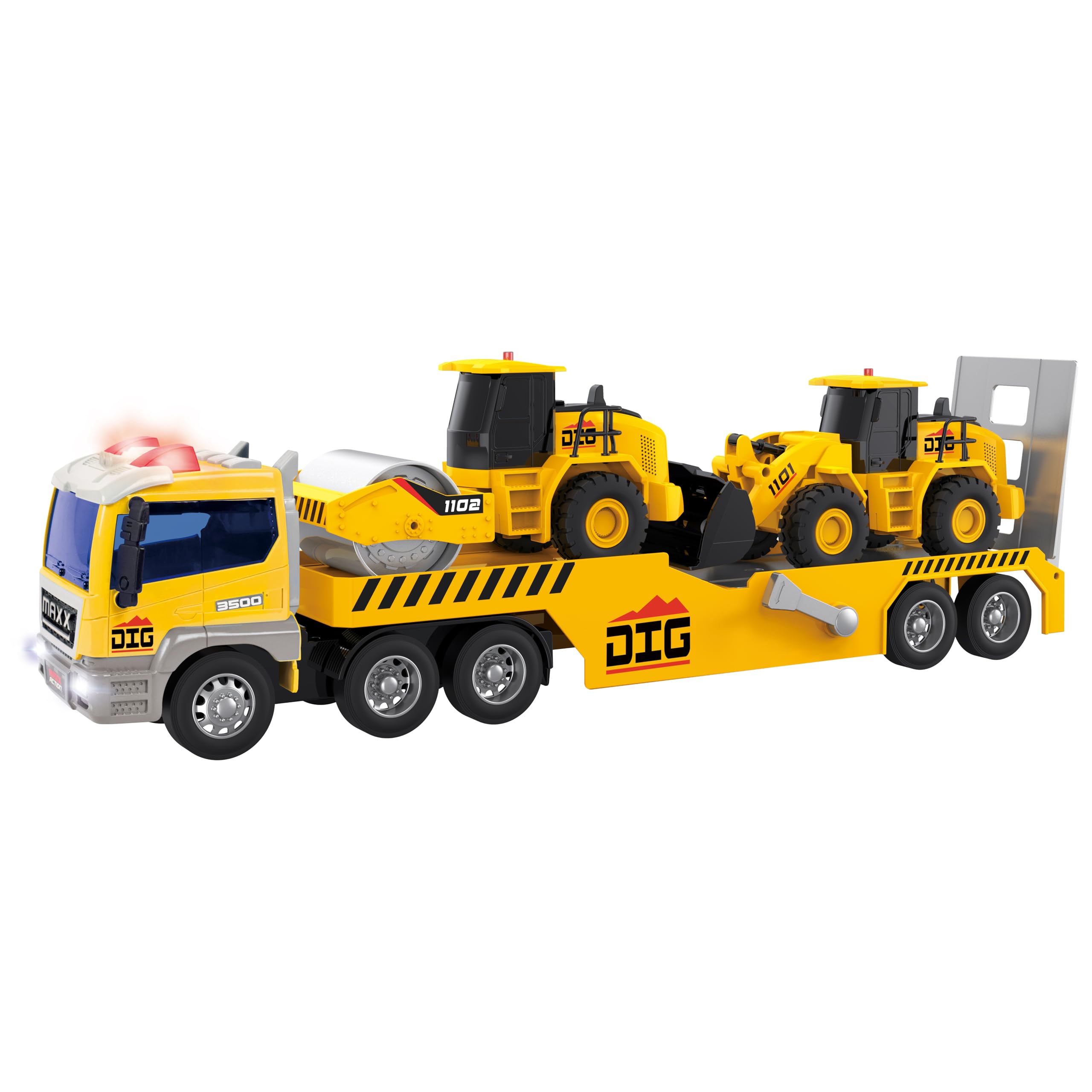 Deluxe Large Construction Long Hauler with 2 Vehicles, Lights and Sound, 3+