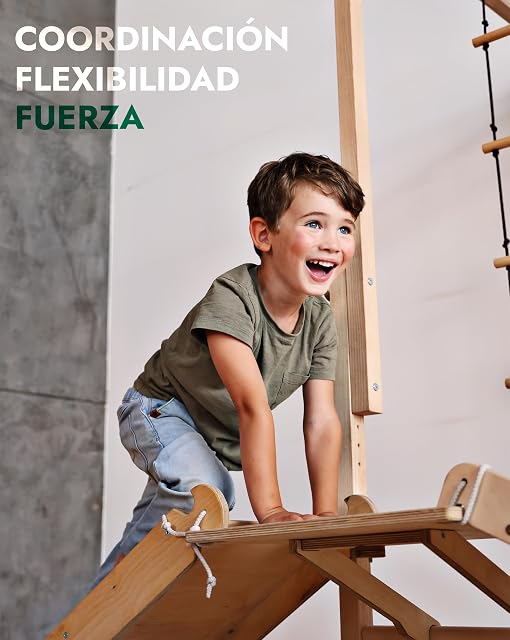 Foto 3 de 8 de Juego de Escalada de Madera 9 en 1 para niños, Inspirado en Montessori, con Barra de dominadas, Anillos