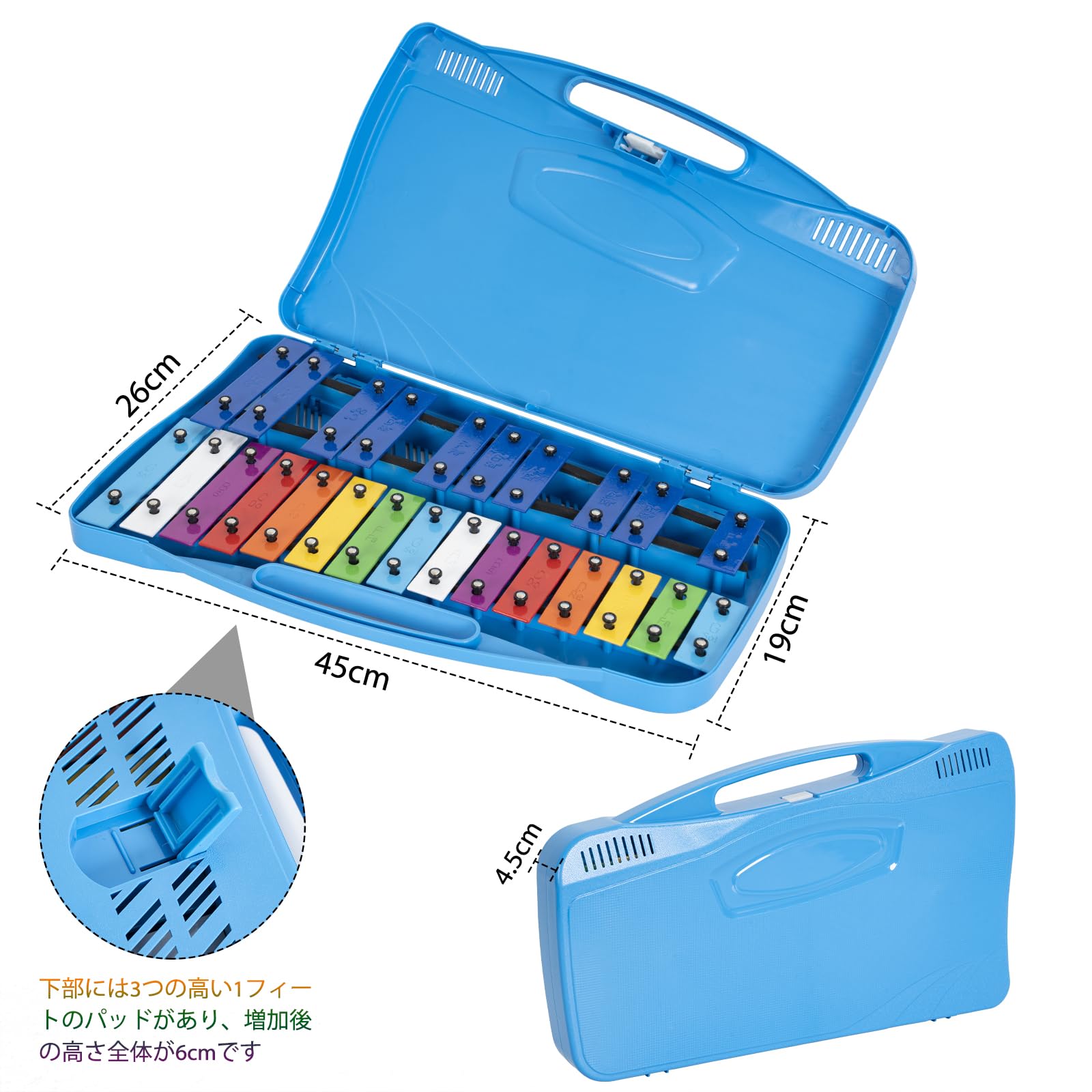 OUUTMEE 25 note sonaglio a forma di xilofono, tasti in metallo colorato, strumento musicale con 2 bacchette, custodia a mano, regalo per studenti