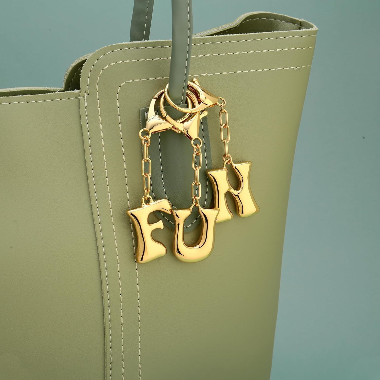 WOWORAMA Initial Letter Keychain for Women Chunky Gold Bubble Letter Bag Charm Purse Charm Personalized Keyrings Accessories - Image 3