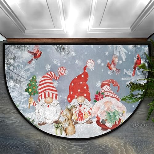 Tapete semicircular de gnomos de Navidad para entrada interior, nieve de invierno, antideslizante, absorbente, 24 x 36 pulgadas, tapetes