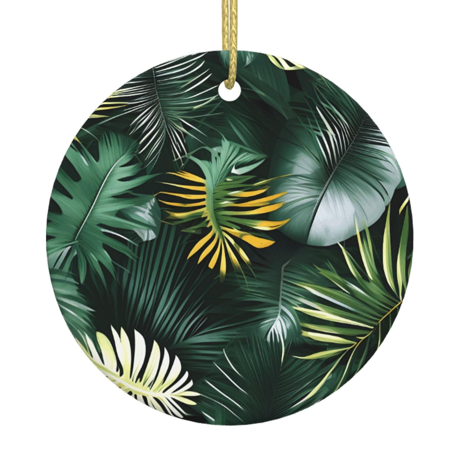 Tropical Palm Leaves Print Christmas Ornaments, Ceramic Hanging Ornament, Round Shape Decorations
