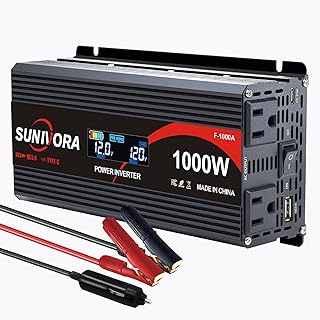 1000 Watt Inverter with LCD Display 12V DC to 110V/120V AC 2000 Watt(Peak) Car Power Inverter with 2 AC Outlets 20W PD USB-C and 18W QC USB-A Power Converter for Car, Laptops, Road Trip