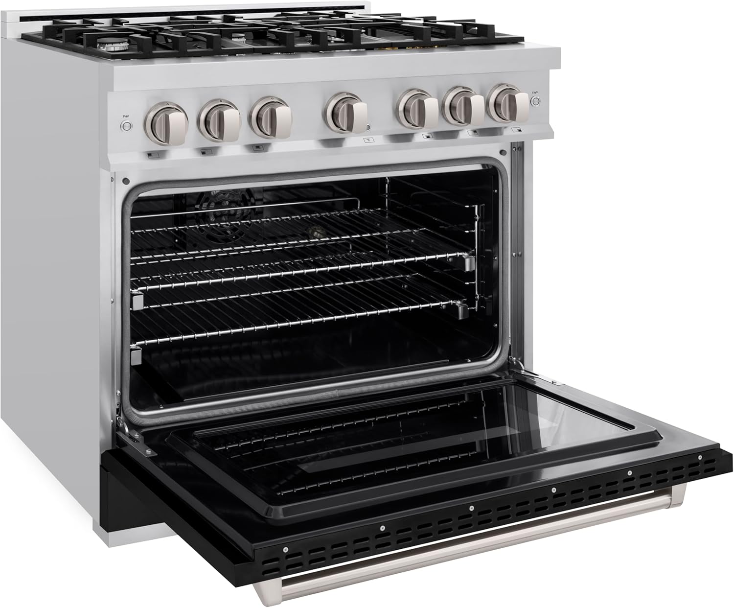 ZLINE 36 in. 5.2 cu. ft. Classic Dual Fuel Range with 6 Burner Gas Cooktop and Electric Convection Oven in Stainless Steel with Black Matte Door (CDR-BLM-36)