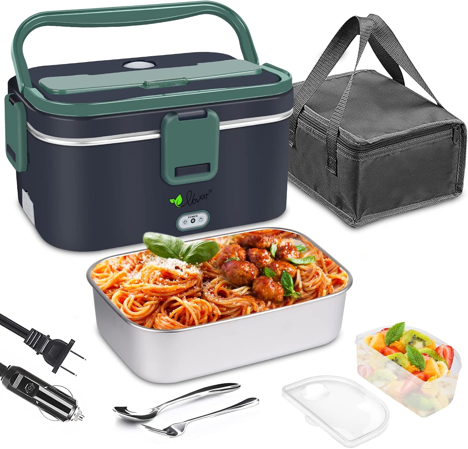 Vovoir 1.8L Large Electric Lunch Box,80W 110V/12V/24V 3 in