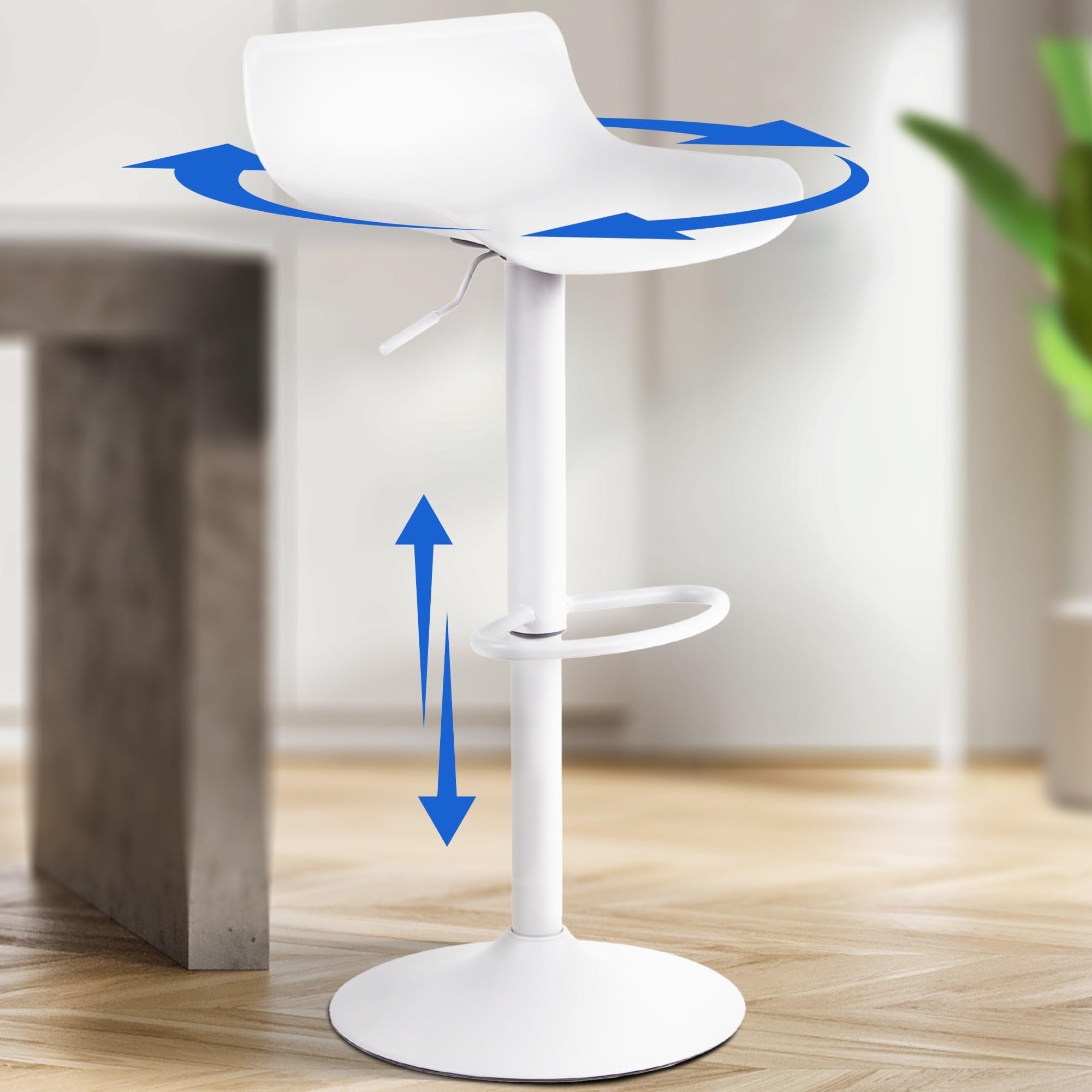 Tabouret De Bar CLP Aveiro - Plastique Et Métal, Hauteur Réglable 75-96cm, Repose-pieds