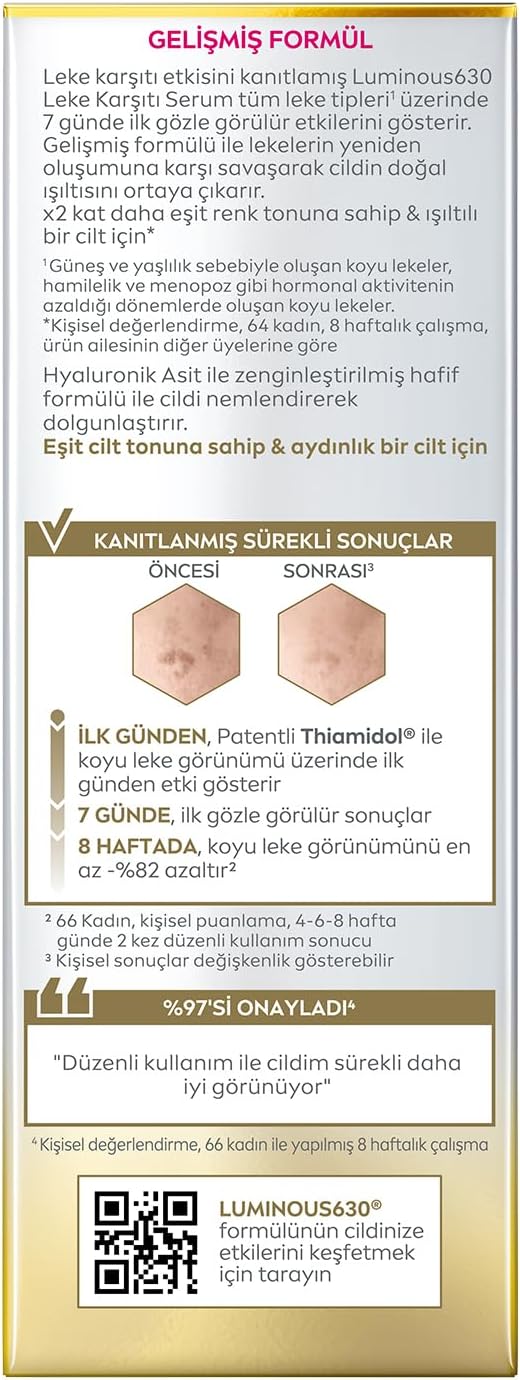 NIVEA Luminous630 Thiamidol Effective Anti-Blemish Skin Serum 30ml, Hyaluronic Acid, Skin Tone Synchronizer, Luminous Appearance