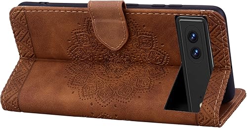 Miniatura 3 de Funda con tapa para Google Pixel 8, funda de piel sintética duradera con tarjetero cubierta protectora para Pixel 8 - Mandala Brown
