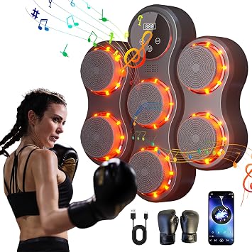 Eznaobo Music Boxing Machine, Professional Wall Mounted Bluetooth Electronic Boxing Trainer with 9 Speeds and Modes, LED Display, with Gloves, for Gym and Home