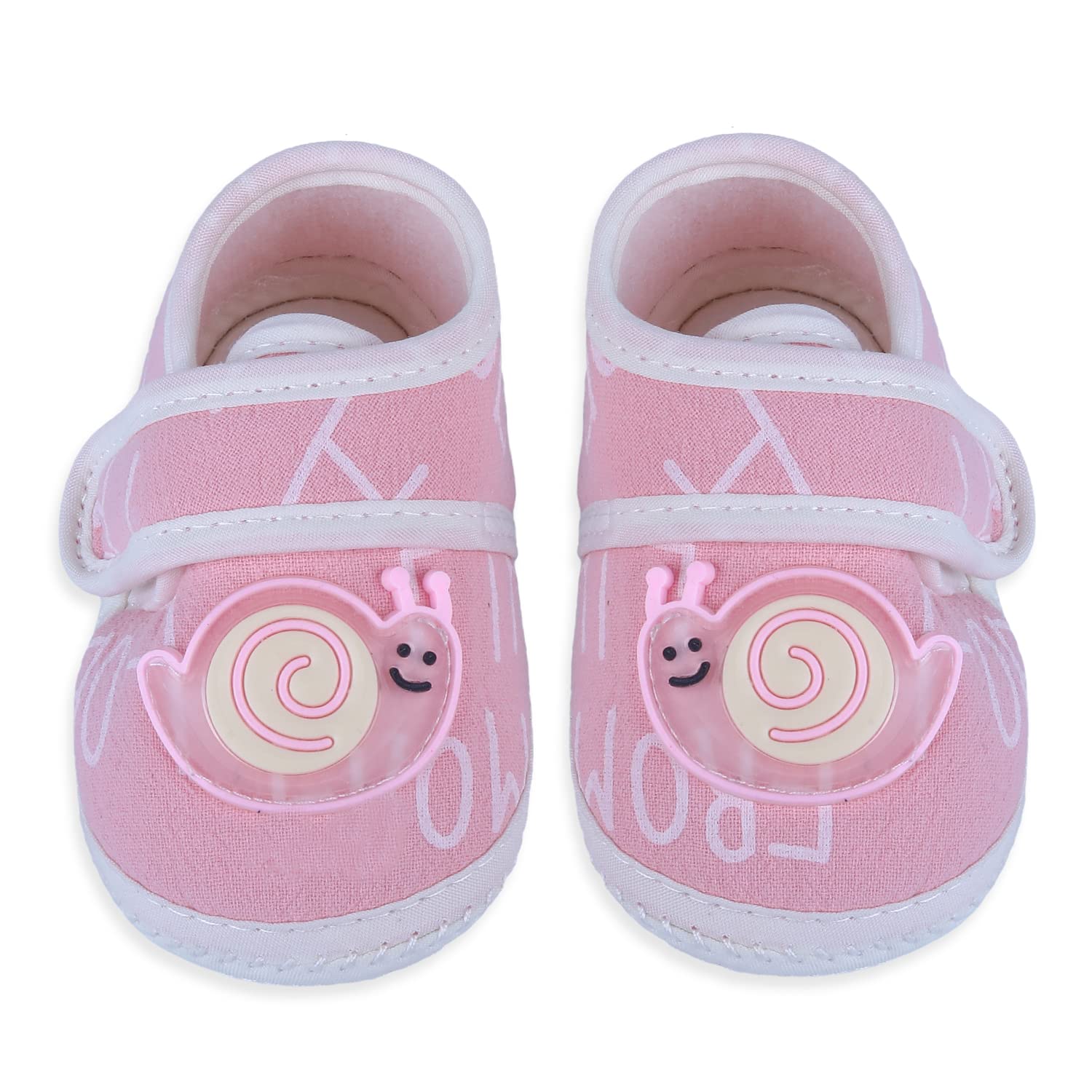 babymoo Baby Moo Applique face Snail Applique-Pink-Soft Sole Anti-Slip Unisex Booties, for Baby Boy - Girl, Ideal First Walking Shoes, Comfortable - Stylish Booties for Infants - Toddlers-(6-9 Months)-picture-5