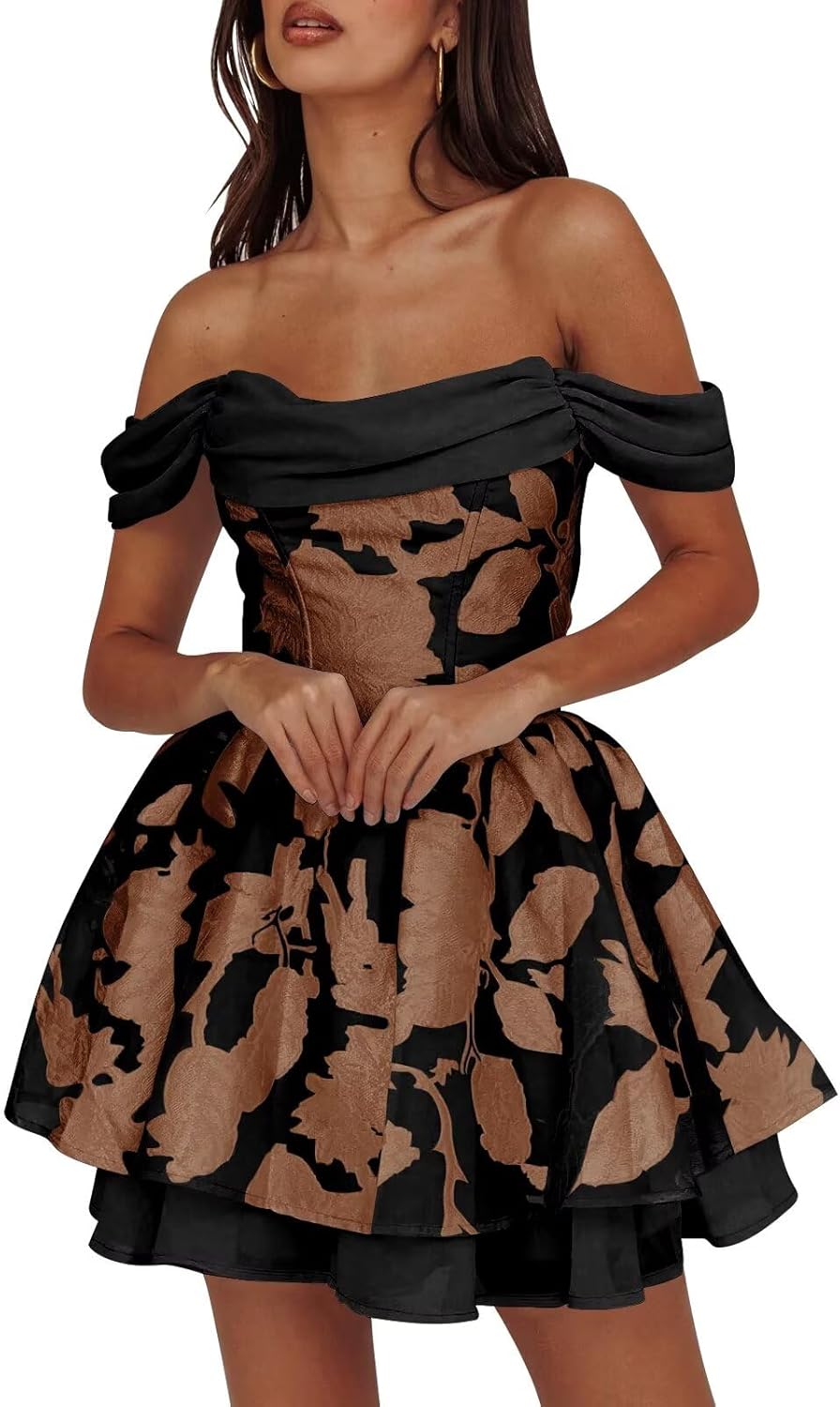 Off The Shoulder Jacquard Homecoming Dresses Short 2025 A Line Corset Tiered Formal Party Gowns