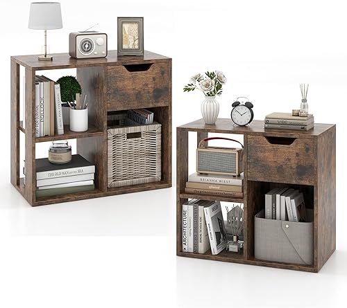 Miniatura 11 de LOKO Estantería de 3 cubos con cajón, estantería abierta de 2 niveles, estante de exhibición independiente, moderno organizador de almacenamiento