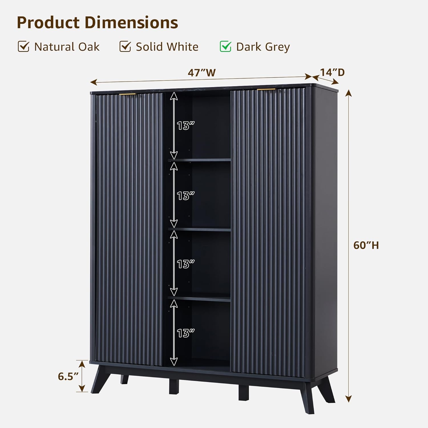 T4TREAM Fluted Shoe Storage Cabinet with dimensions labeled