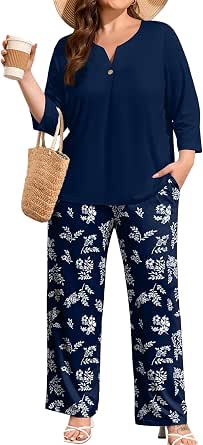 Bloggerlove Women Plus Size 2 Piece Lounge Sets