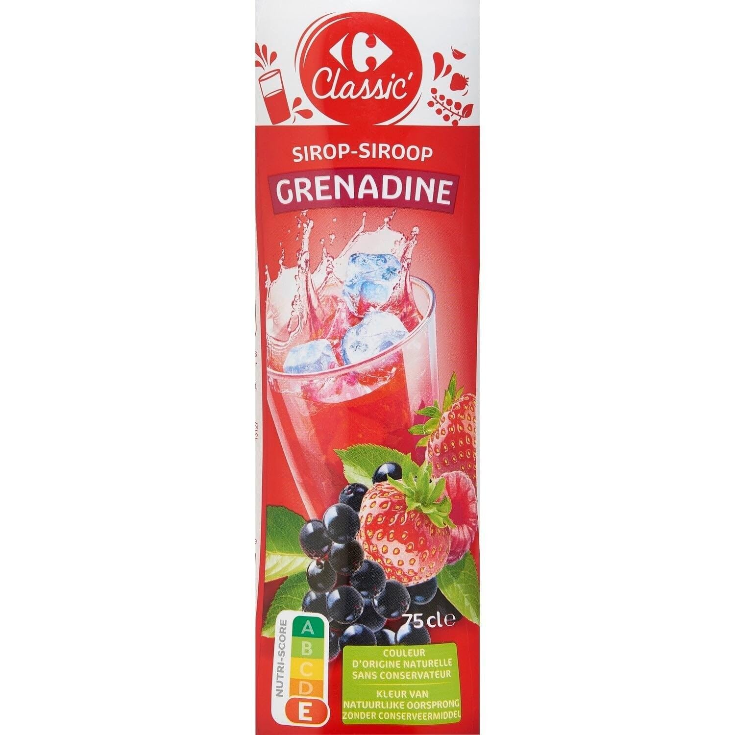 CARREFOUR CLASSIC' Sirop de Grenadine 75cl — Sans Conservateur, Couleur d'Origine Naturelle, aux Jus de Fruits pour Boissons et Desserts - Lot de 4