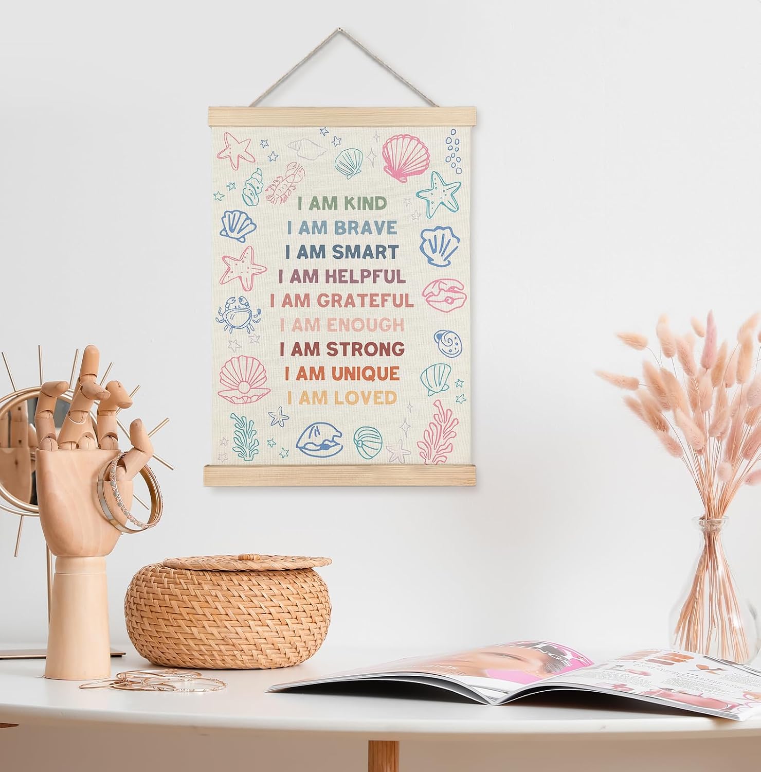 Yomisex Ocean Under the Sea Nursery Kids Wall Art Poster, Positive Affirmations for Kids, Preppy Coastal Beach Nautical Wall Art Framed for Nursery Classroom Boys Girls Room Playroom Decor, 12x16 Inch image 3
