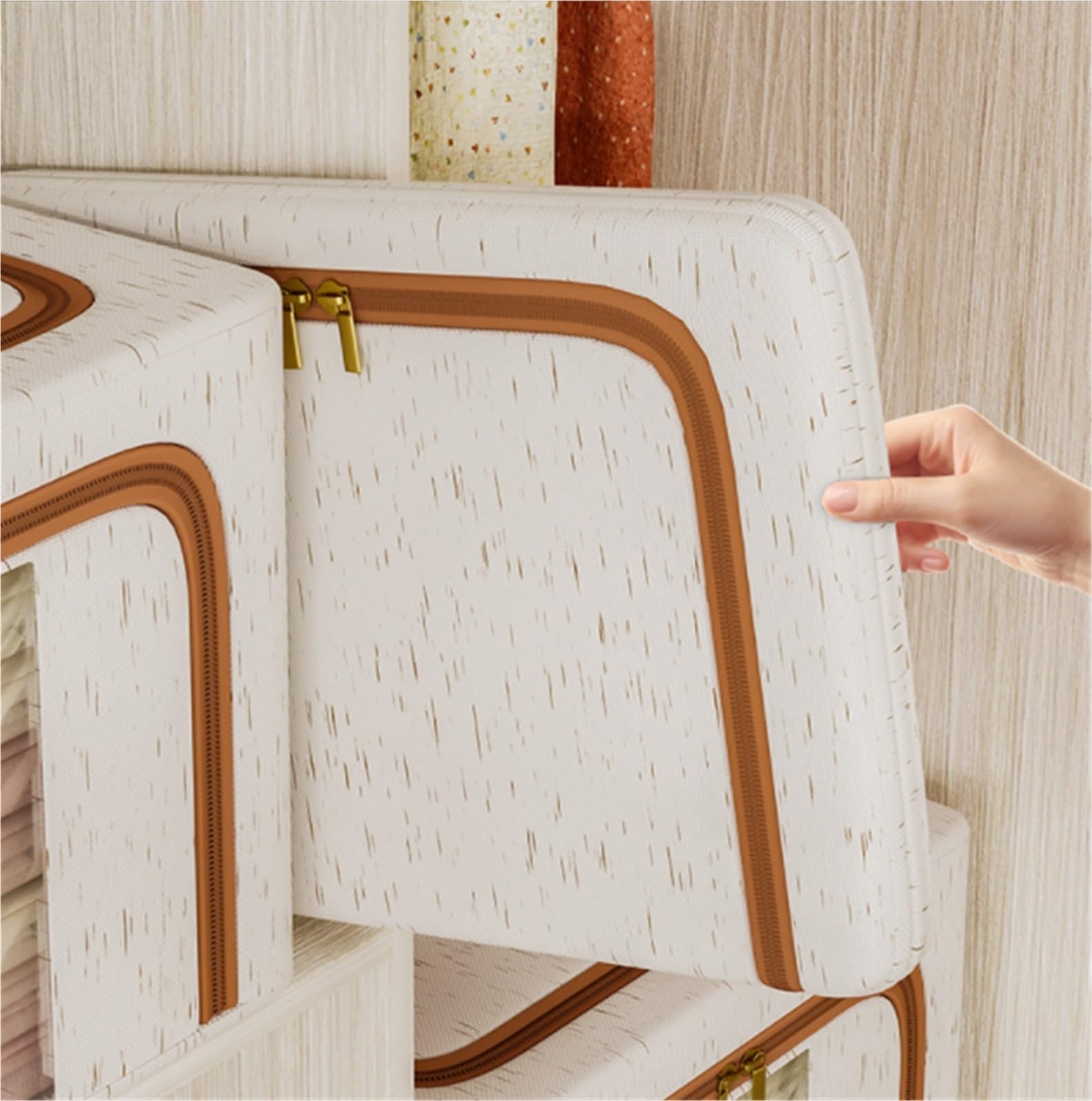 Bolsas Almacenaje Ropa Caja De Almacenamiento Apilable con Caja De Almacenamiento Plegable con Asa De Cremallera Y Ventana Transparente Organizador Armario para Edredones(50 * 40 * 32cm)