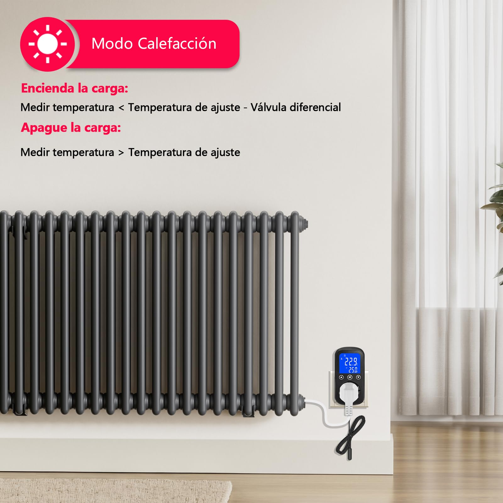 KETOTEK KT2000 Controlador de Temperatura Digital con Sonda Impermeable – Termostato de Enchufe para Calefacción y Refrigeración – para Reptiles, Acuario, Terrario, Invernadero