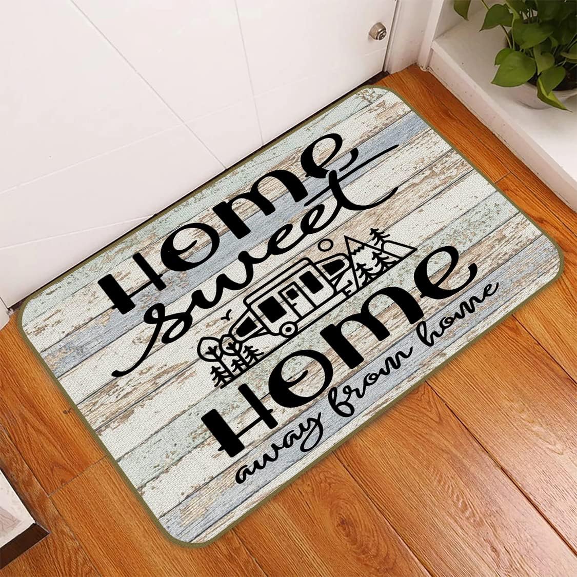 UINHMOP 17''×30''Home Sweet Home Away from Home Decorative Doormat,Funny Camping Floor Mats, Farmhouse Decor for Home Front Door Porch Outdoor Indoor Campsite Trailer RV,Camping Lovers Campers Gift
