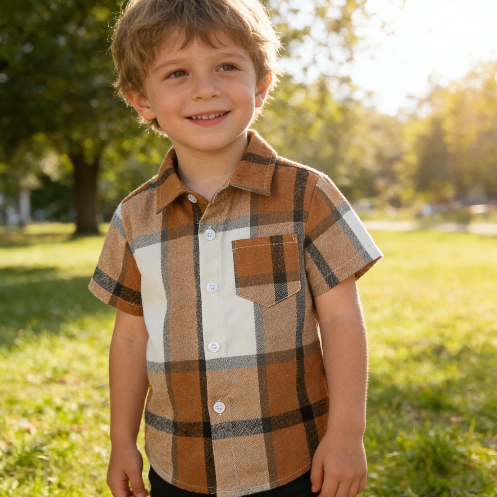 Winmany Camicia Quadri Maniche Corte per Ragazzi Camicie Button Down per Bambini Vestiti Estivi a Quadri per 1-8 Anni
