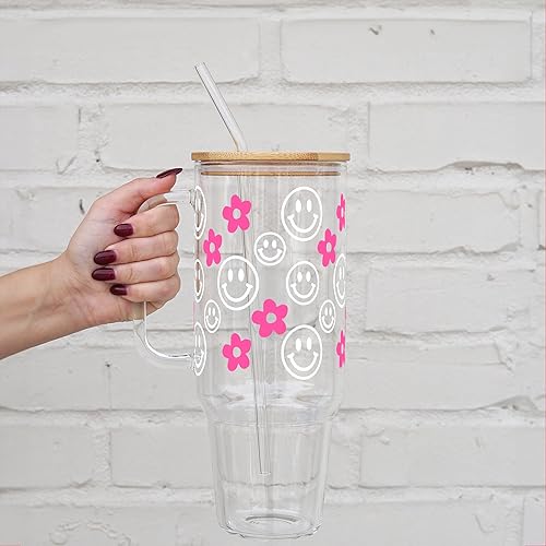 Miniatura 8 de Sip Sip Hooray Daisy & Smiley Face Tumbler Glass Cup with Lid Personalized Gifts for Women, Teachers, Bridesmaids, Birthdays, Mom, Valentines