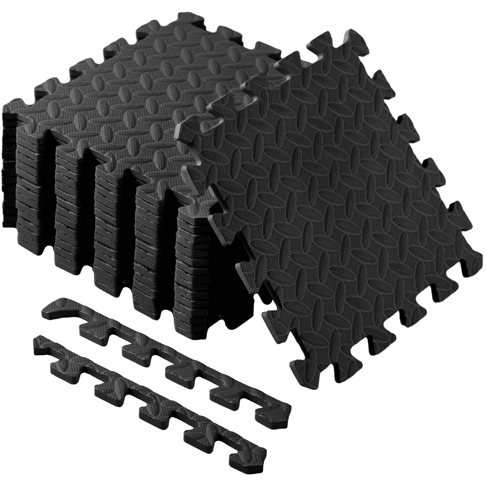 Shihanee Foam Floor Tiles Foam Floor Mats Play Mats Bulk with Borders Interlocking for Bedroom Gym Nursery(16ft,Black)