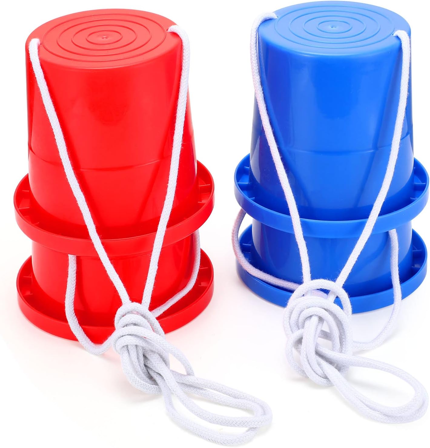 Meooeck 2 Pairs Walking Stilts Balancing Bucket Cup Thickened Plastic Stilts with Adjustable Rope for Kid Balance Coordination Birthday Playground Game Party Favor