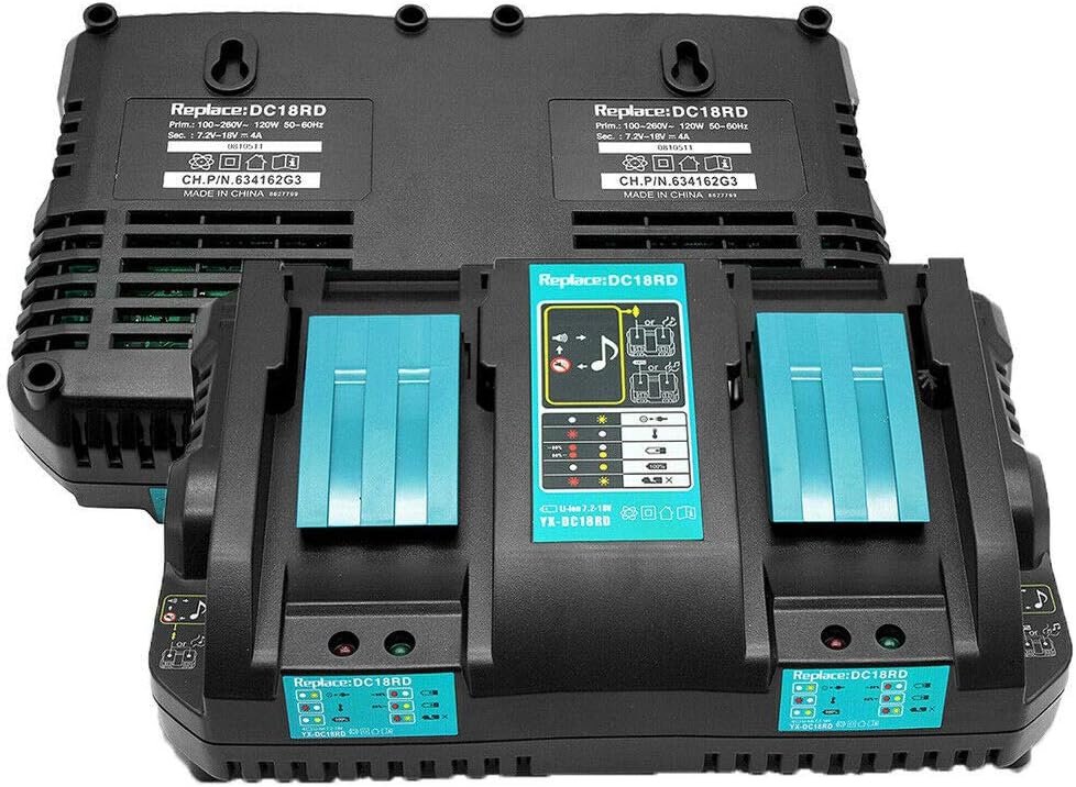 Replacement DC18RD DC18RC DC18SF Dual Double Port 18V Battery Fast Charger Compatible with Makita Lithium-Ion BL1830 BL1860B BL1840 BL1850B BL1820 BL1860 BL1840B UK Plug