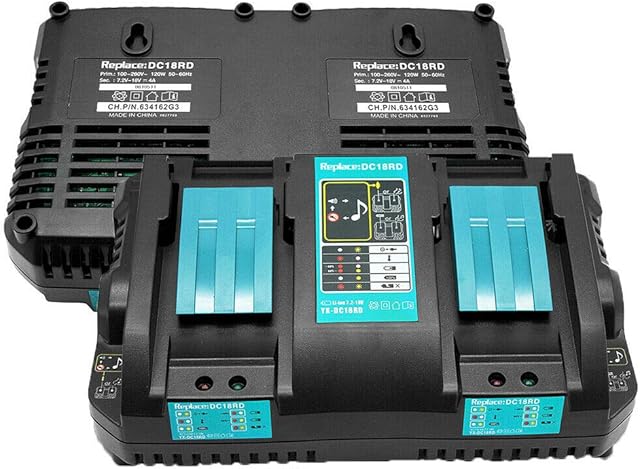 JANR Replacement 2-in-1 DC18RD DC18RC DC18SF Dual Double Port 14.4-18V Power Tools Battery Charger Compatible with Makita Lithium-Ion BL1830 1850 BL1830 BL1840 BL1850B BL1820 BL1815 BL1840B UK Plug