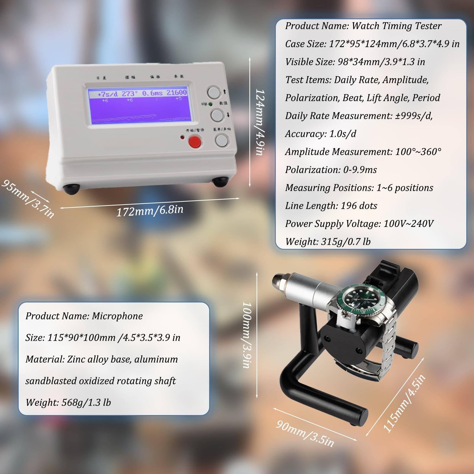 Profesjonalny Timegrapher, kalibracji i pomiaru dokładności chodu, wyposażone w czujnik mikrofonowy oraz wyświetlacz LCD; wielofunkcyjny przyrząd pomiarowy zegarków mechanicznych automatycznych