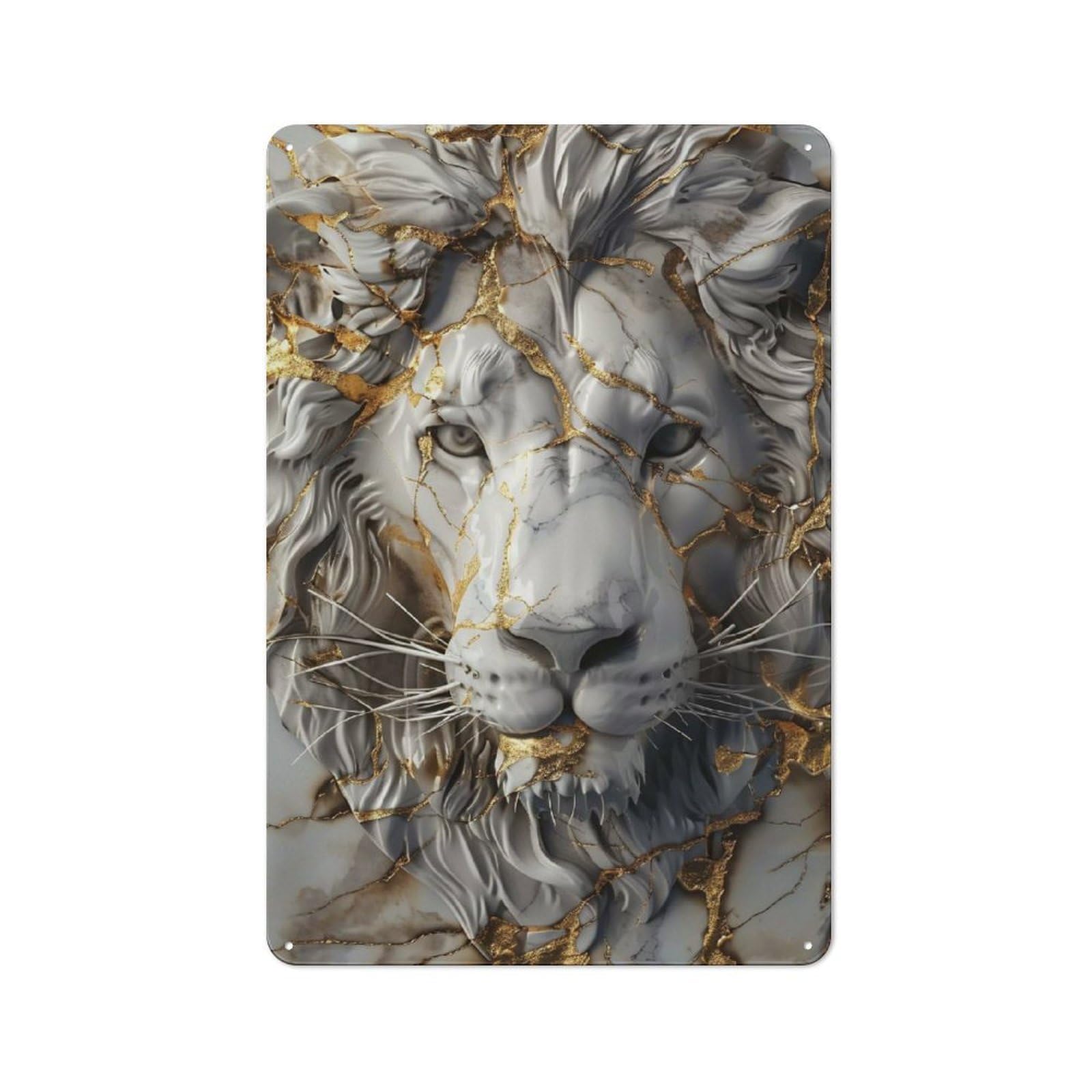 Junmoney Style-2 Kintsugi Art White Lion Retro Metal Wall Sign 30X20cm For Guest Room Or Hallway, A Housewarming Gift For Home Decor Collectors