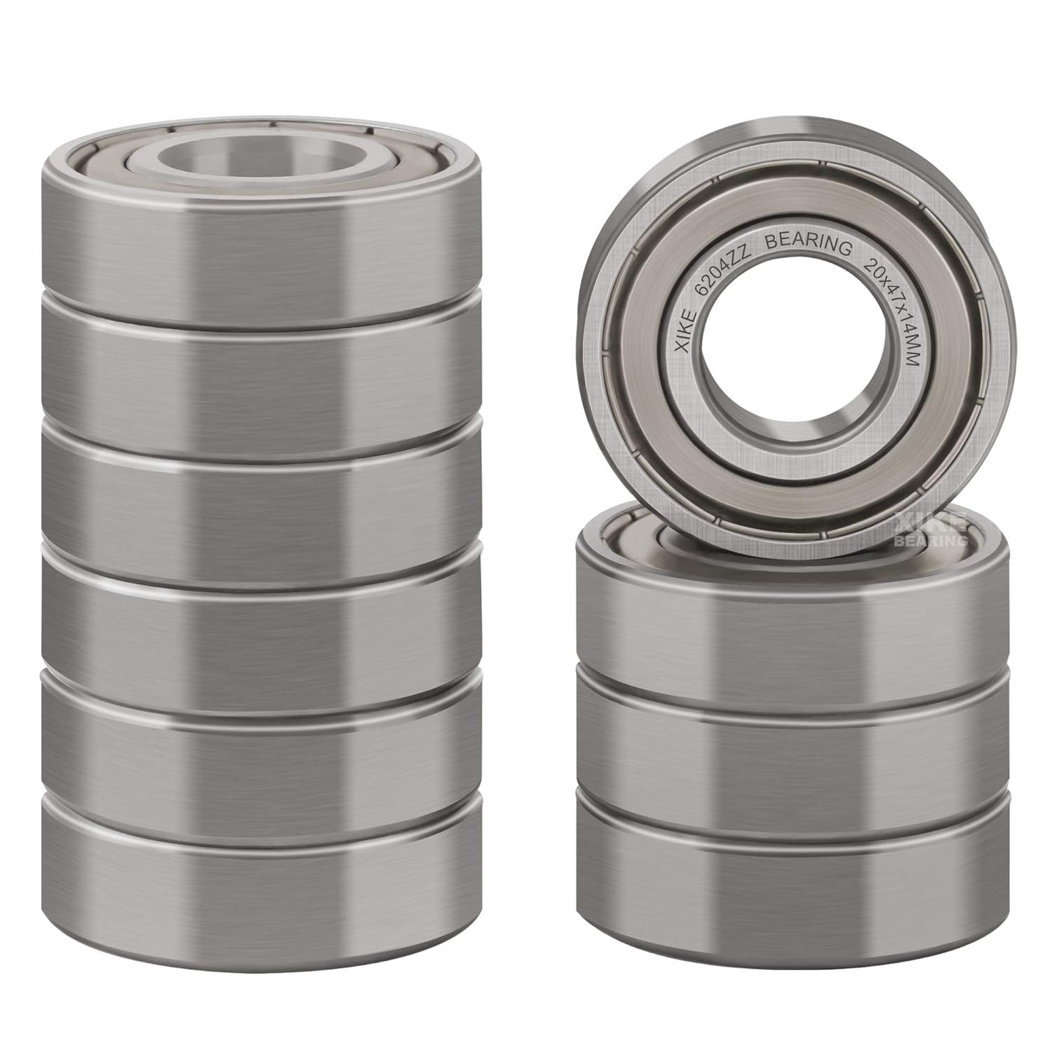 XiKe (10 Pack) 6204ZZ Double Sealed Deep Groove Ball Bearings, 20x47x14mm, Pre-Lubricated for High RPM, Chrome Steel P6, ABEC 3