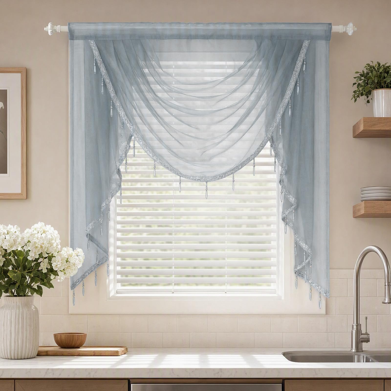 Molaxhome Swag Lace Sheer Curtain Valances Gothic Style Curtain for Kitchen
