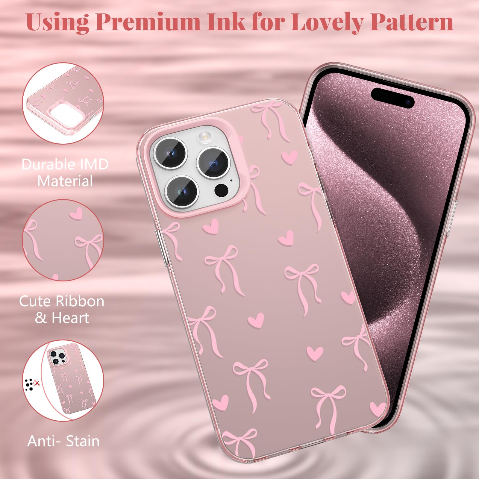 Amazon.com: ZTOFERA for iPhone 15 Pro Max Case,Cute Pink Ribbon
