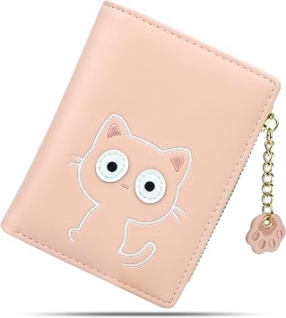 conisy Cute Small RFID Wallet for Women,Bifold Purse for Teen Girls Ladies (cat Pink)