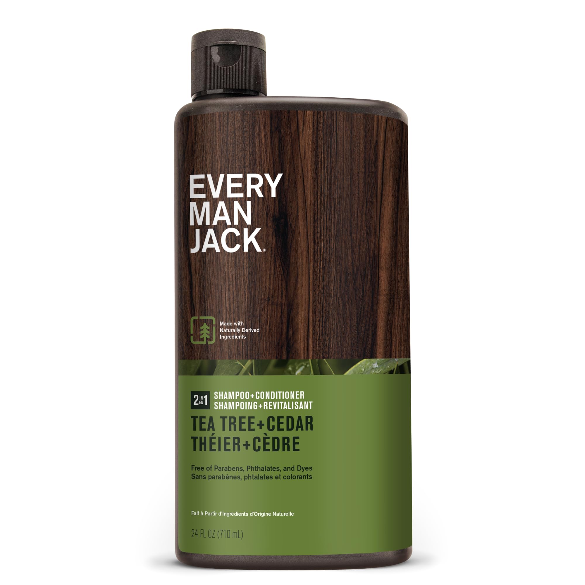 Every Man Jack 2-in-1 Tea Tree + Cedar Shampoo + Conditioner - Thicken, Cleanse, and Hydrate Hair with Coconut, Aloe, Tea Tree Oil - Naturally Derived and No Harmful Chemicals - 24oz -1 Bottle