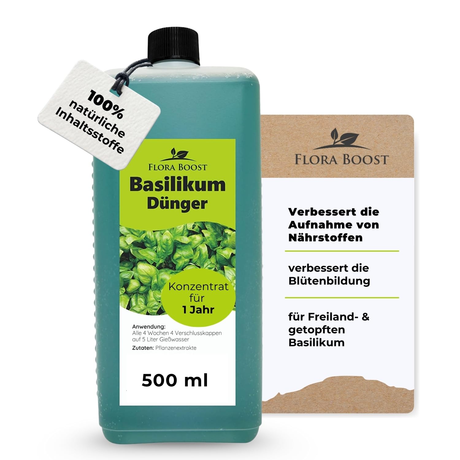 Flora Boost Konfitee Basilikum Dnger 500ml I Fr bis zu 100L Giewasser I  Fr Freiland- & getopften Basilikum I Flssiger Blatt- & Wurzeldnger I  100% natrlicher Pflanzendnger : Amazon.de: Garten