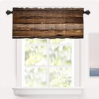 Vista 89 de Shrahala Cenefas de cocina de madera marrón con tablones vintage, panel de media ventana, tratamiento de ventana multicapa de poliéster opaco