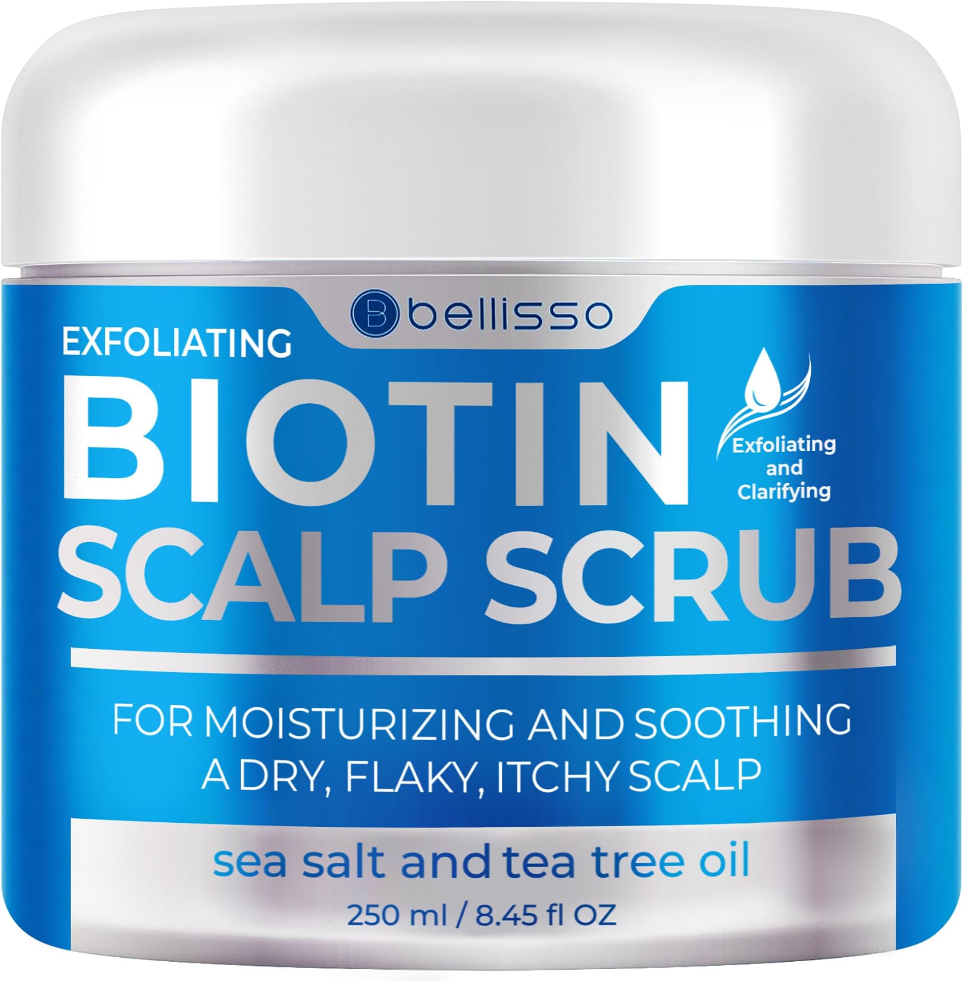 Biotin Scalp Scrub - Exfoliator Treatment for Dry Hair and Itchy, Flaky Scalps - Intense Moisturizer and Detox Cleanser for Build Up Relief - Anti Dandruff Mask with Tea Tree Oil for Women and Men