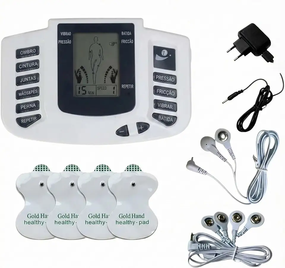 Aparelho Eletroestimulador TENS Portátil | 8 Modos Terapêuticos | Alívio de Dores Musculares | Fisioterapia em Casa | Seguro e Não Invasivo