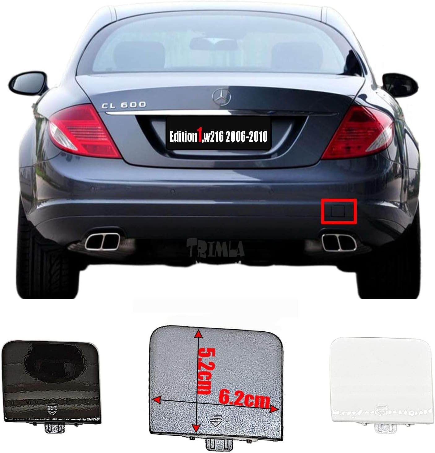 Rear Tow Cover for 06-10 Mercedes-Benz MB CL W216 C216 Coupe Fit CL500 CL550 CL600 CL63 CL65 AMG 2006 2007 2008 2009 2010 4Matic Bumper Hook Towing Eye Cap