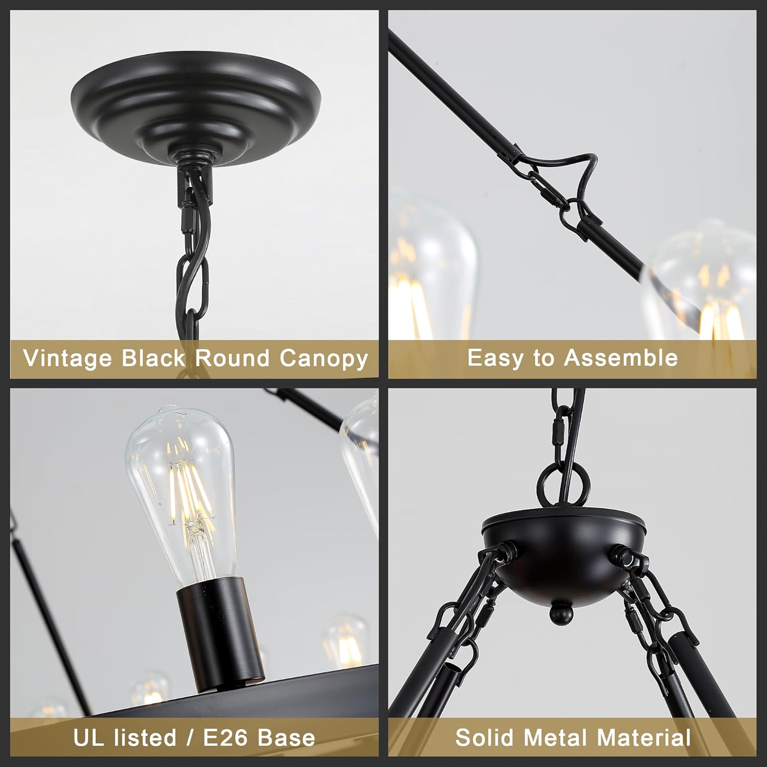 53" Black Wagon Wheel Chandelier, 28-Light Extra Large Round Farmhouse Ceiling Hanging Pendant Light for Dining Room, Living Room, Kitchen Island, Foyer, Entryway