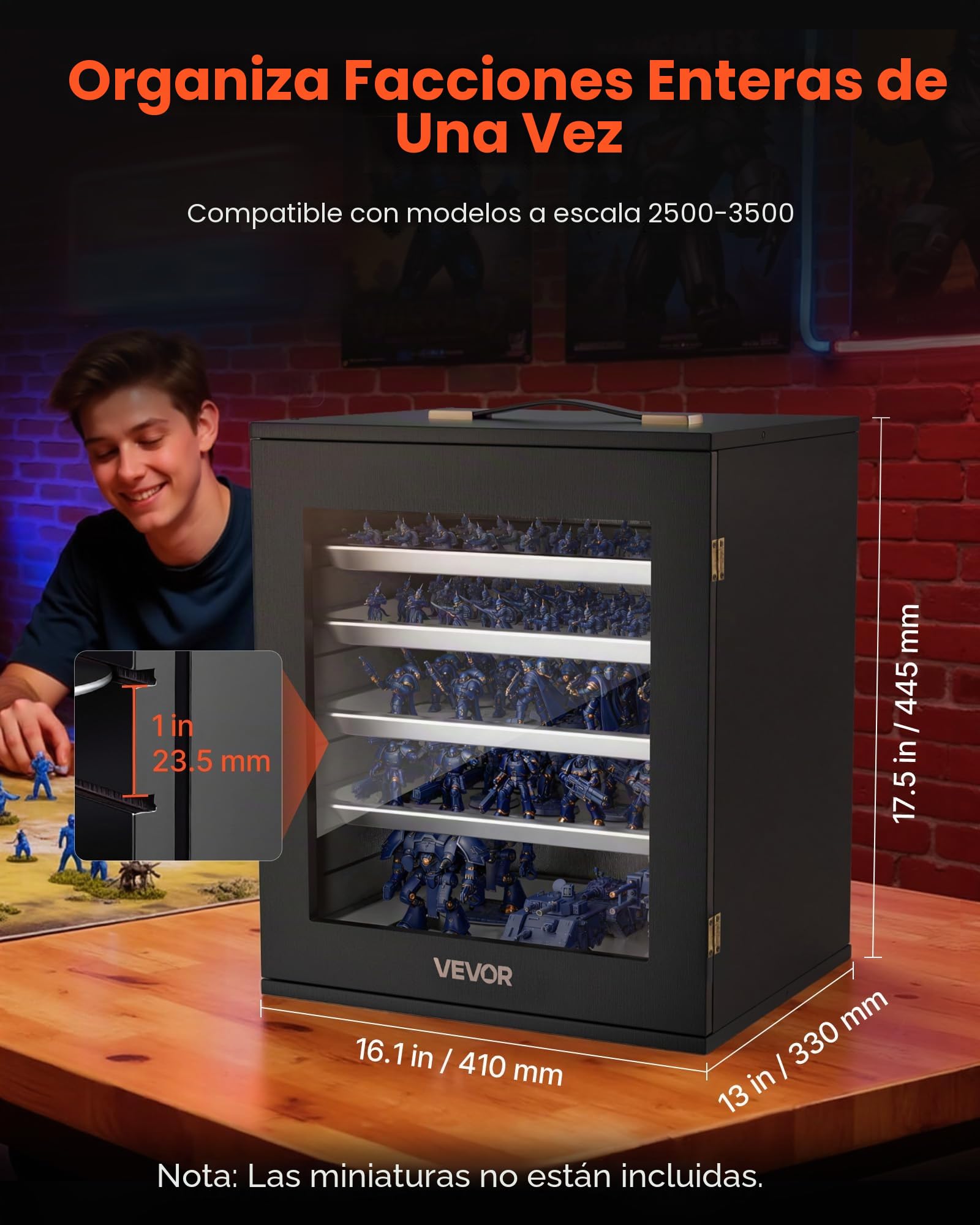 VEVOR Estuche de Almacenamiento para Miniaturas, Caja de Transporte en Miniatura con Carcasa de Madera Puerta de Acrílico Cerrojo y Mango, 5 Bandejas Magnéticas, para Colecciones, Figuras de Acción