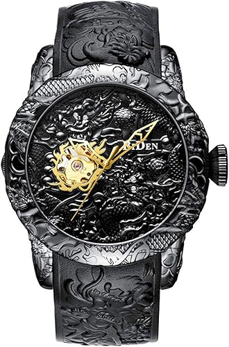 Reloj automático para hombre, a la moda, grabado en 3D, impermeable, esfera grande, reloj deportivo, 50 mm