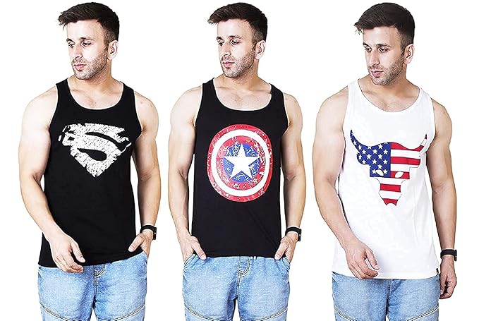Veirdo Mens Cotton Regular Fit Sleeveless T-Shirt-Pack of 3
