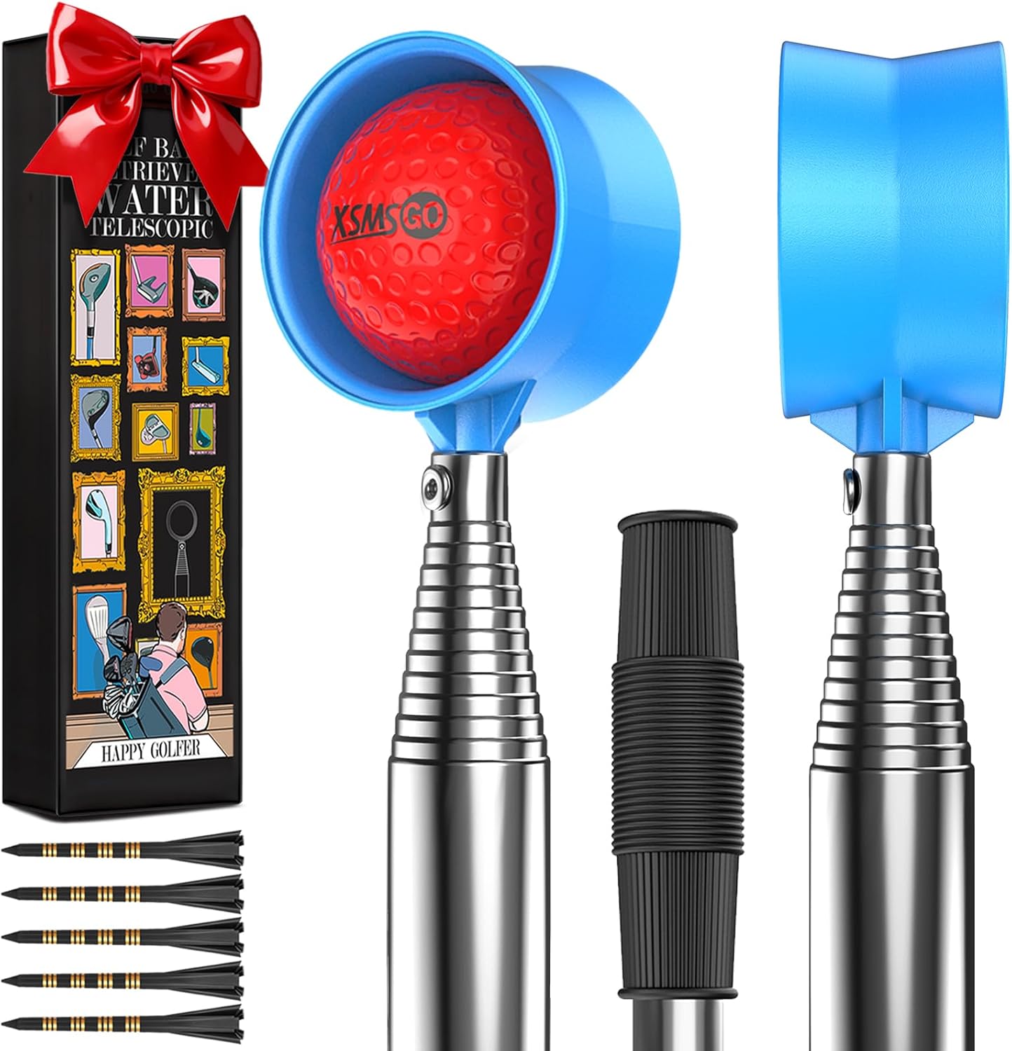 9Ft/12Ft Telescopic Stainless Steel Golf Ball Retriever for Water, High Durability Double Sided Golf Ball Picker Upper, Men's and Women's Golf Accessories Gifts.