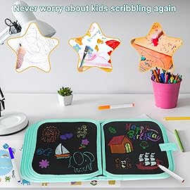 Qrytoi Erasable Doodle Set for Kids - Reusable Magic Drawing Book with 12 Watercolor Pens 14 Page Drawing, Road Trip Car Game Writing Painting Set for Boys and Girls (Sheep)