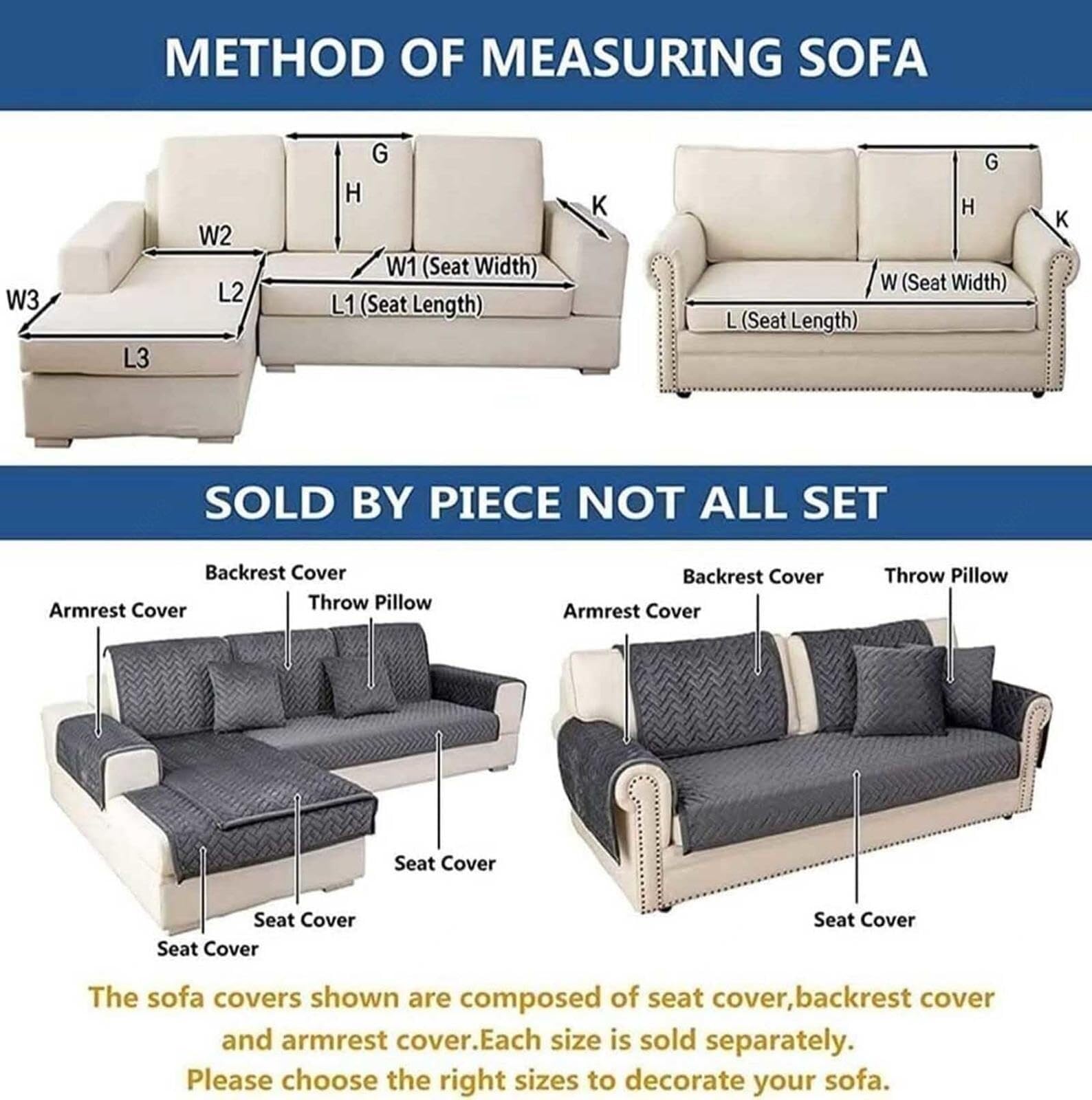 Non-Slip Sofa Cover 1/2/3/4 Seater Couch Covers I-Shape Protection for Leather Sectional Furniture Slipcover Dogs & Cats(E,70x120cm)