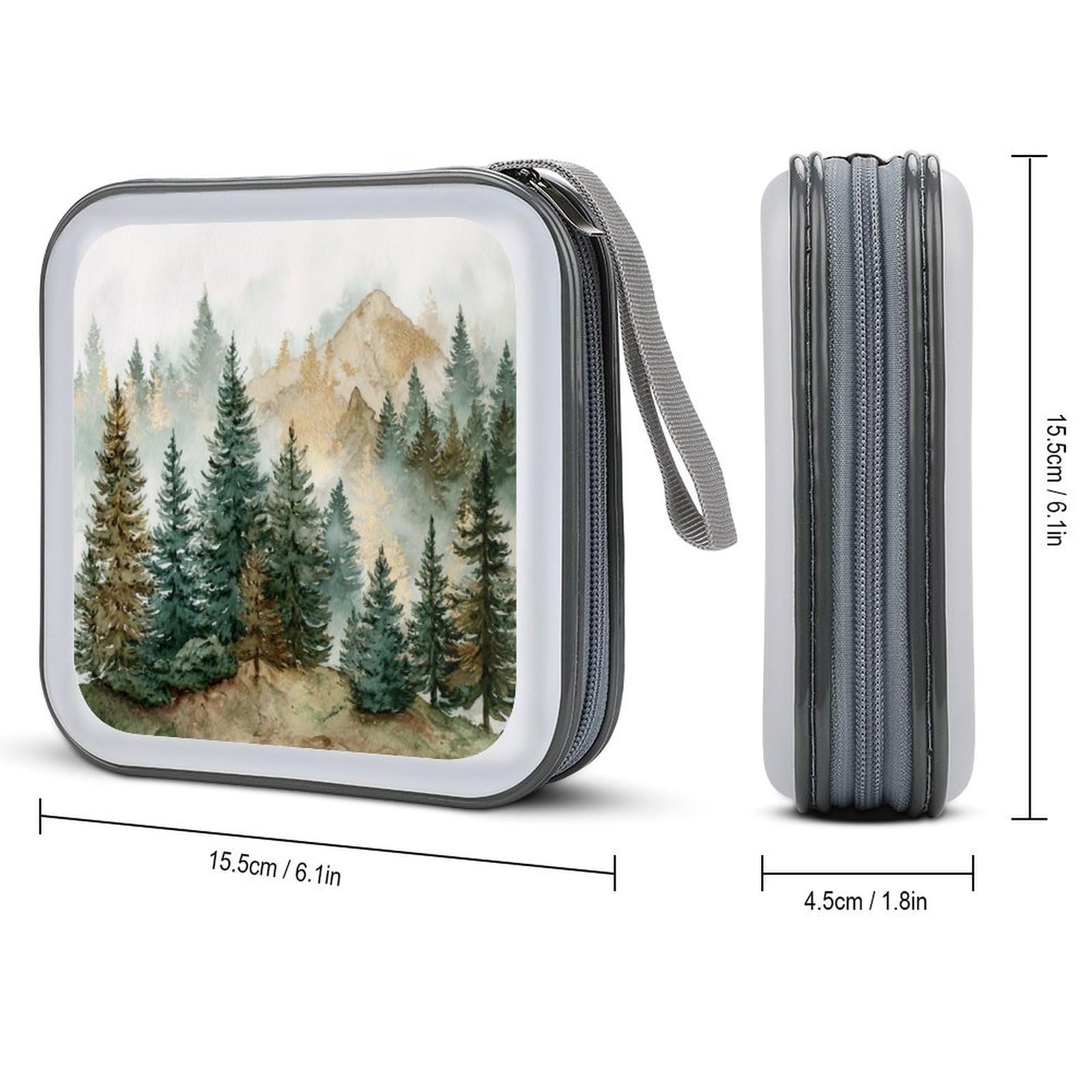 DuduYH Watercolor Mountain Range Pine Tree CD Case DVD Storage Case Portable for Car Home Travel